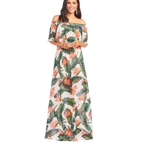 NWT Show Me Your Mumu Hacienda Maxi Dress Off Shoulder Paradise Found Sz Small - Picture 3 of 9